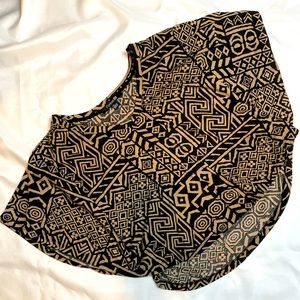 Vintage F21 Butterfly African Print Mudcloth Boho Festival Crop Top 90s L